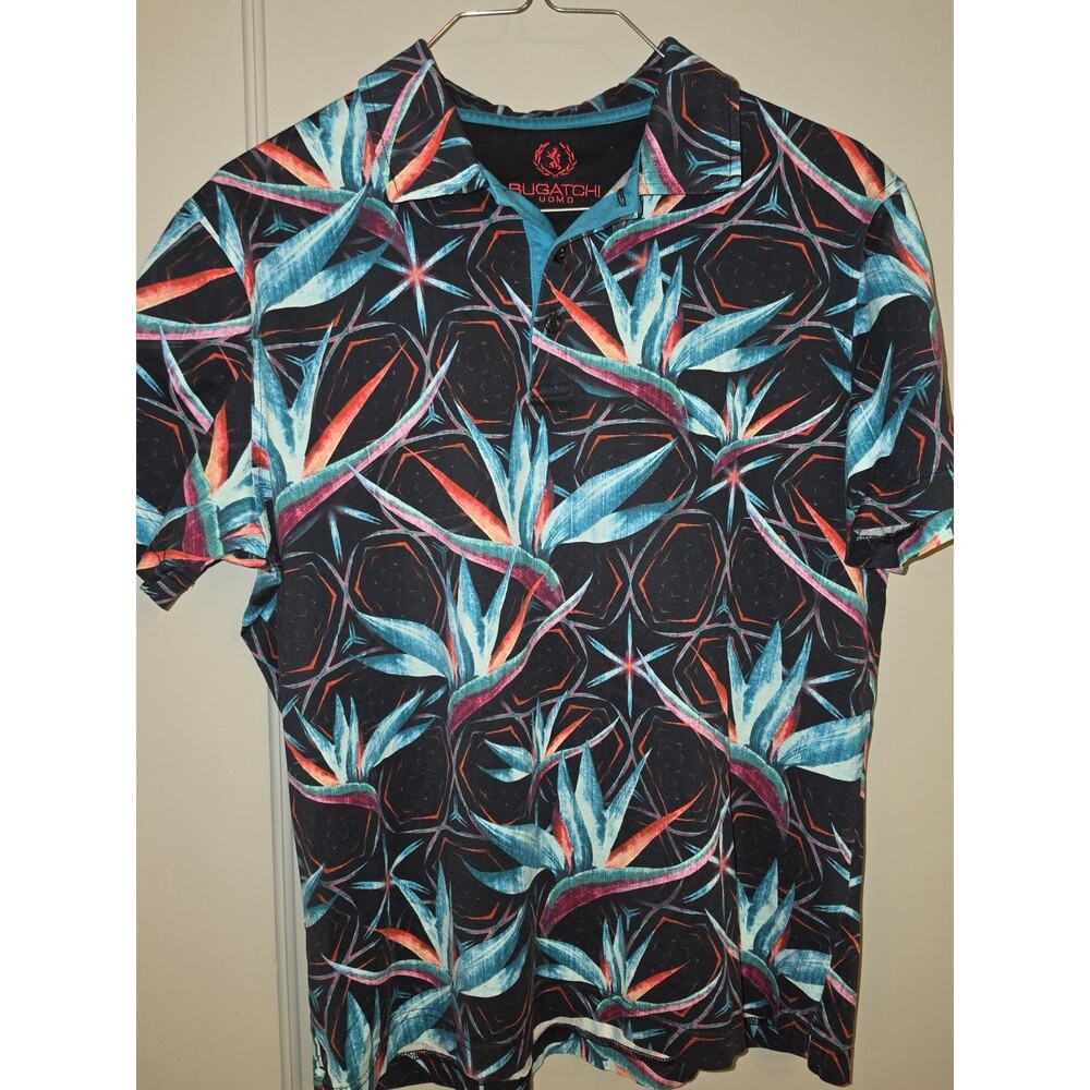 Bugatchi Uomo Mens Short Sleeve Polo Medium Abstract Print Multicolor Golf
